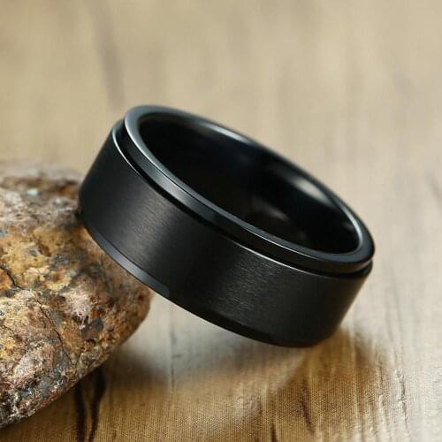 Men Black Spinner Rotating Ring Stainless Steel Rings For Engagement Wedding Band Comfort Fit Trendy Geometric Bague Homme