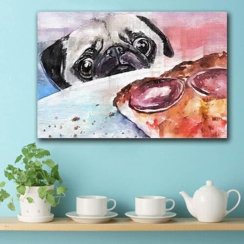 Large Size Wall art Wall Decor Wall Painting Pug-And-Pizza oil Painting Print Nice Painting wall picture for living room