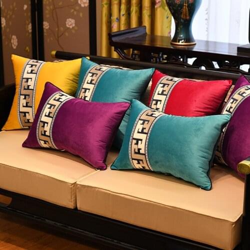 Chinese Style Red Pure Color Cushion Cover Waist Pillowcase Striped Living Room Sofa Decoration Rose Red Dark Blue Pillowcase