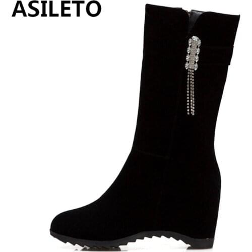 ASILETO New Fashion Women Wedges Ankle Boots Increasing Height Shoes Gauze High Heels Booties Metal Rhinestone botas mujer