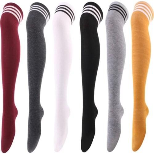 New Sexy Medias Solid Color Striped Long Socks Women Over Knee Thigh High Over The Knee Stockings Ladies Girls Warm Knee Socks