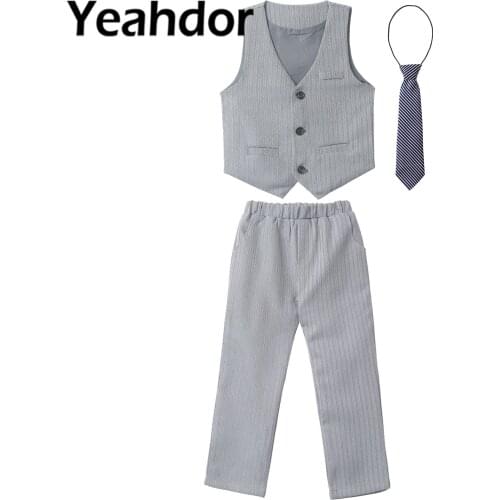3Pcs Flower Boys Clothes Kids Gentleman Outfits Formal Dress Suits Vest Pants Boy WeddingSuits Childrens Birthday Party Costume