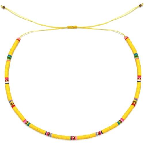 Boho 5mm Yellow Polymer Clay Heishi Beads Hematite Stones Adjustable Necklace Women 2021 New Fashion Summer Waterproof Jewelry