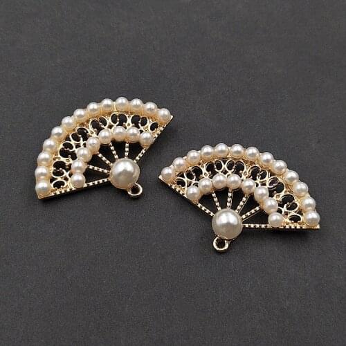 10 PCS 45x31mm KC Gold Plated Imitation Pearl Pendant Charms For Headwear Earrings Accessories DIY Jewelry Making
