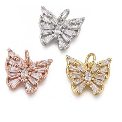 5Pcs Cute Gold Butterfly Pendants Charms With Jump Rings Cubic Zircon Charm For DIY Necklace Earring Dangles Jewelry Making