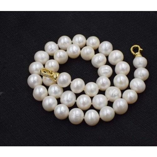 Freshwater pearl white near round 11-12mm necklace 18inch FPPJ wholesale beads nature