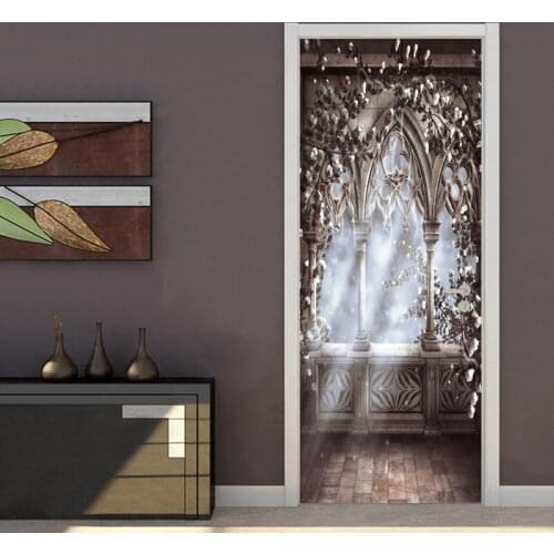 European Style Landscape Door Sticker PVC Self-Adhesive Wallpaper Wall Mural Living Room Bedroom Door Decals Vinyl Door Poster
