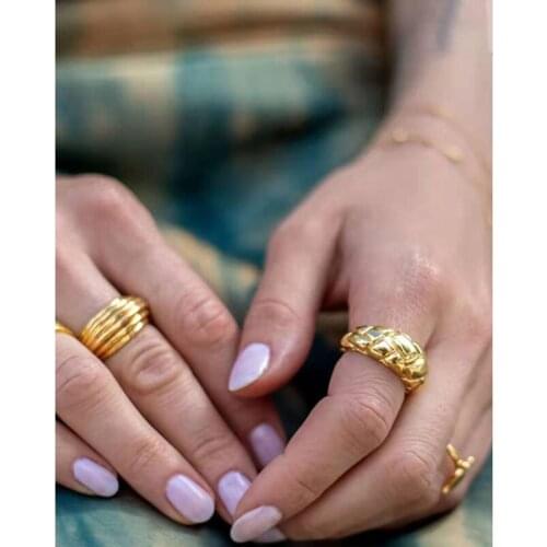 Modern Geometric Statement Minimalist Dome Ring Gold Twist Chunky Rings Party Jewelry Valentines Day Gifts