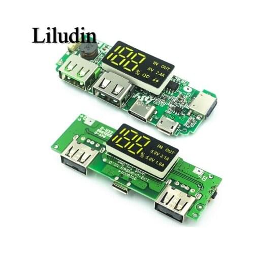 LED Dual USB 5V 2.4A Micro/Type-C USB Mobile Power Bank 18650 Charging Module Lithium Battery Charger Board Circuit Protection