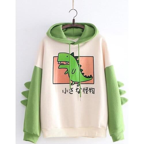 Kawaii Dinosaur Graphic Cotton Hoodies Women 2021 Harajuku Long Sleeve Cute Anime Hooded Sweatshirt Autumn Winter Clothes A40