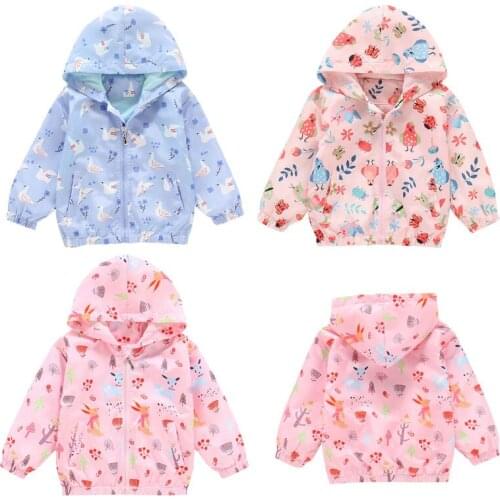 Cartoon Pattern Children Windbreaker Boy Print Spring Autumn Clothing Girl Cute Animal Hooded Zipper Coat Baby Casual Outerwear