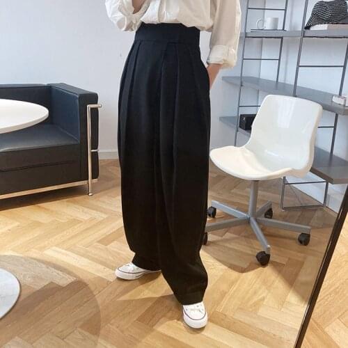 Vintage Brown Thicken Suit Pants For Women Autumn Winter Fashion High Waist Straight Harajuku Harem Trousers 2021 Korean Clothes