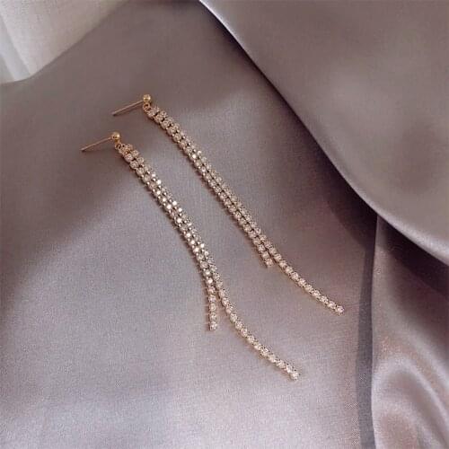 YAOLOGE Full Rhinestone Tassel Drop Earrings For Women Long Alloy Earrings 2021 Trend Fashion Jewelry Ear Accessories Oorbellen