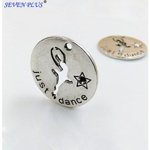 High Quality 10 Pieces/Lot Diameter 25mm Antique Silver Plated Just Dance Sport Dance Charm Pendant