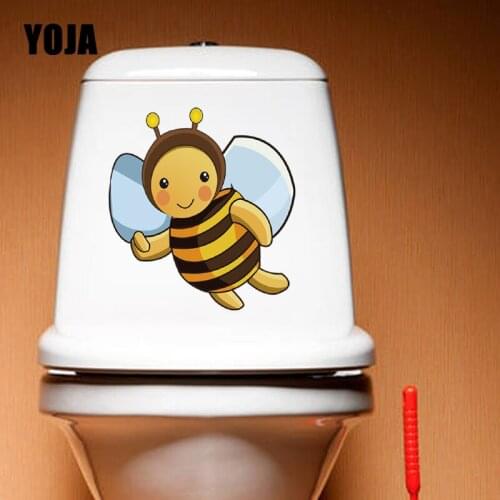 YOJA 20.8X22.8CM Cute Cartoon Little Bee Toilet Decal Wall Sticker Living Room Home Decor T5-1372