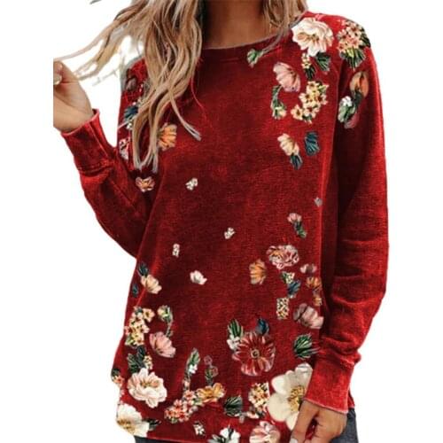 Womens T-shirt Tops 2021 New O Neck Long Sleeve Top Female Loose Floral Print Shirts Pullover for Spring Summer Plus size