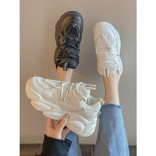 2021 spring and autumn new ladies Korean lace-up single shoes fashion all-match thick-soled sports casual shoes