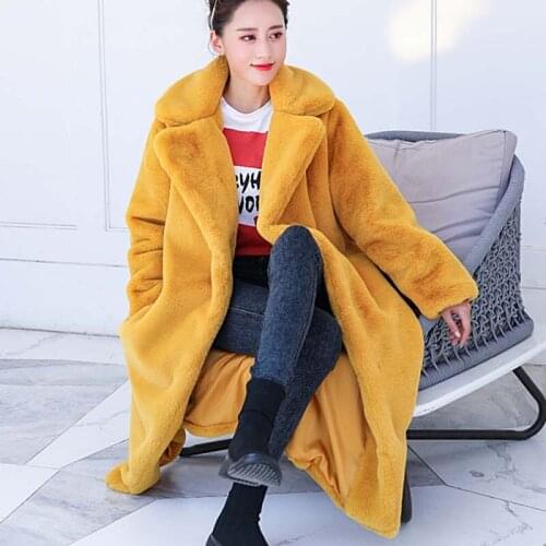 Women High Quality Faux Rabbit Winter Fur Coat Luxury Long Fur Coat Loose Lapel OverCoat Thick Warm Plus Size Female Plush Coats