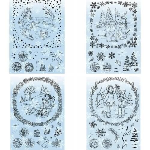 Winter Wishes Girls Moose Scene Clear Transparent Stamp DIY Scrapbook Card Album Make Crafts Supplies New Stamp 2020