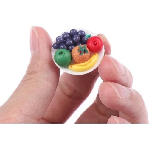 1:12 Miniature Food Fresh Fruit Platter Grape Pear Orange Peach White Dish Dollhouse Kitchen Accessories