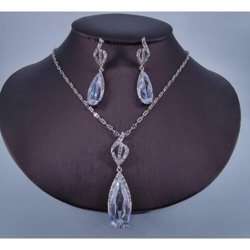 2021 new fashion retro crystal water drop CZ zircon necklace earrings party jewelry set wedding dressing banquet formal jewelry