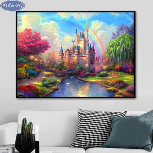 5D diy diamond embroidery Rainbow Castle,full square drill diamond painting Cross Stitch Rhinestone mosaic home decoration art