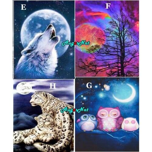 Moon diamond painting full round animals diamant embroidery leopard picture puzzle owl daimond mosaic wolf stones sticker tree