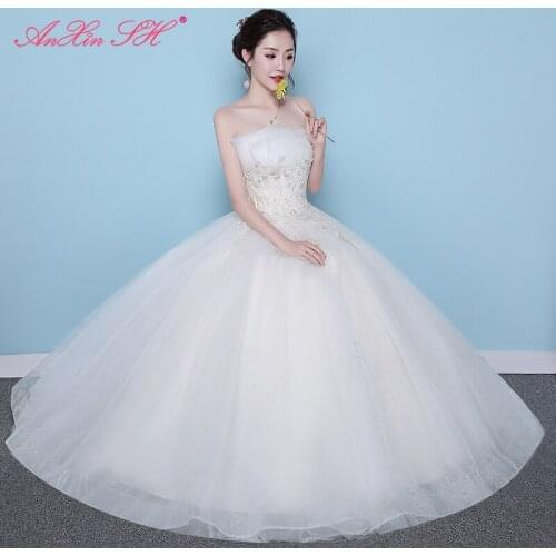AXJFU princess lace white wedding dress party vintage strapless sleeveless ruffles ball gown bride lace up wedding dress