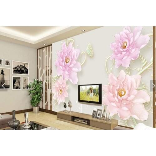 Bacaz Texture Korea Pink Peony 3D Flower Wall paper Murals for TV Background Wedding Room 3d Flower Mural Wallpaper Stickers