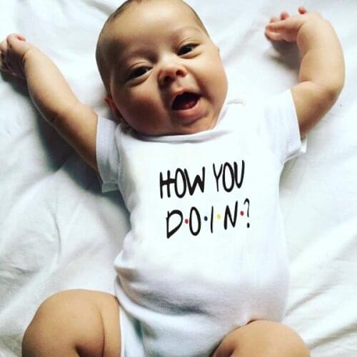 DERMSPE Summer White Newborn Infant Baby Boys Girls Cotton Short Sleeve How You Doing Romper Jumpsuit Playsuit Baby Clothes