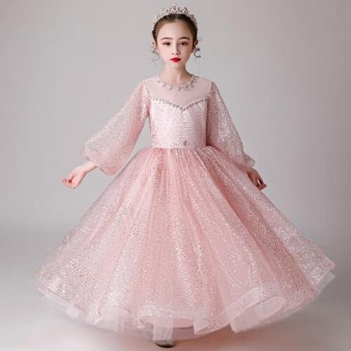 High-end Girls Evening Gown Mesh Beading Stitching Children Catwalk Princess Dress For Girl Birthday Party Vestidos L526