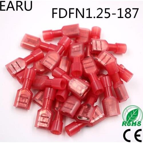 FDFN1-187 FDFN1.25-187 NYLON brass Female Insulated Spade joint Cable Wire Connector 100PCS 0.5-1.5mm2 22-18AWG FDFN Plug