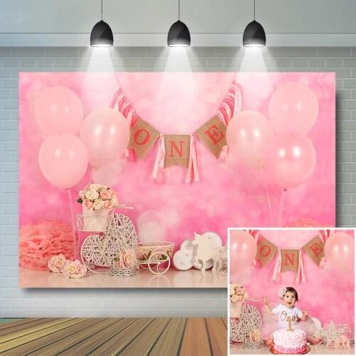 Girls Cake Smash Photography Backdrops Girl 1st Birthday Cake Smash Background Baby Portrait Pink Floral Photo Studio Props
