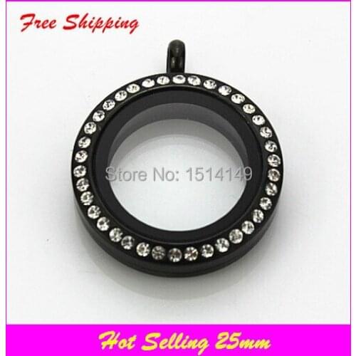 Hot selling 316l stainless steel floating locket black screw rhinestone charms floating lockets jewelry