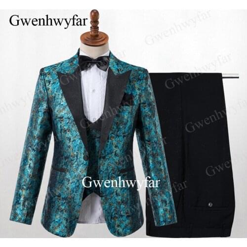 Gwenhwyfar High Quality Jacquard Tuxedos Men suits 2019 Fashion Style and Patterns Men Party Tuxedos Stage Show Dressed Suits
