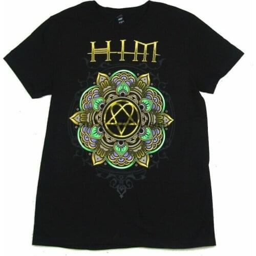HIM H.I.M. Lotus Mandala Heartagram Black T Shirt New Band Merch