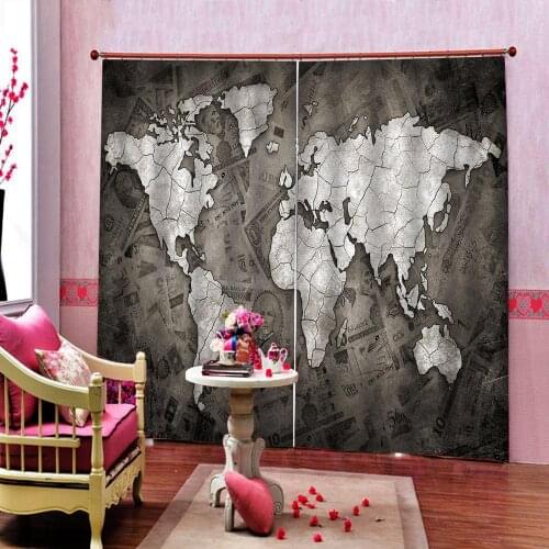 Map picture curtain Digital print for Living room bedroom blackout Curtains Decor Drapes (left and right Side)