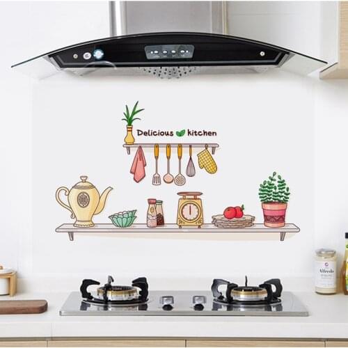 Kitchen anti-oil stickers home cabinet decals range hood gas stove with high temperature waterproof tile wall stickers wallpaper