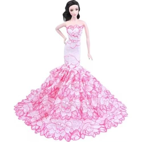 Fashion White Pink Lace Princess Dress for Barbie Doll Clothes Off-Shoulder Mermaid Wedding Gown 1/6 BJD Dolls Accessory Kid Toy