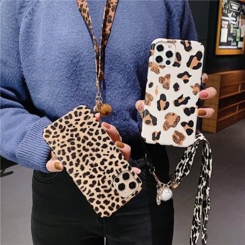 Fashion Leopard Print Lanyard Strap Phone Case For iPhone 11 12ProMax XR XS Max X 8 7 6Plus 11 12 Pro 12 Soft Back Cover Casesss