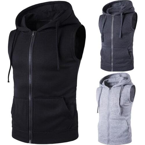 Men Fashion Solid Color Vest Jacket Zipper Pockets Waistcoat Sleeveless Hoodies
