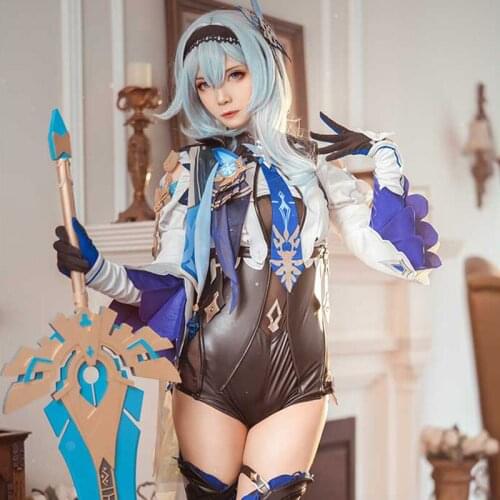 New! Eula Cos Genshin Impact Ice Sword Handsome PU Womens Jumpsuits Eula Cosplay Costume