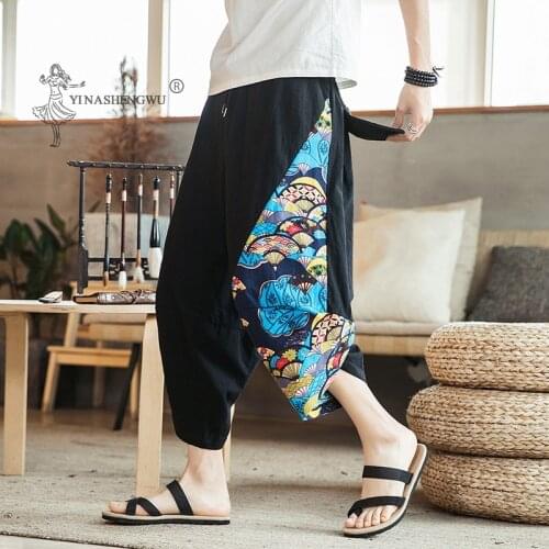 New Japanese Kimono Pants Casual Loose Samurai Print Trouser Japan Men Yukata Style Harajuku Cardigan Asian Traditional Costume