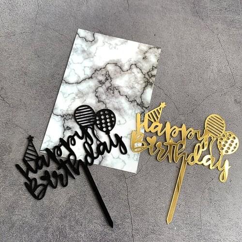 New Balloons Happy Birthday Acrylic Cake Topper Gold Cute Cupcake Toppers For Baby Kids Birthday Party Dessert Cake Decorations