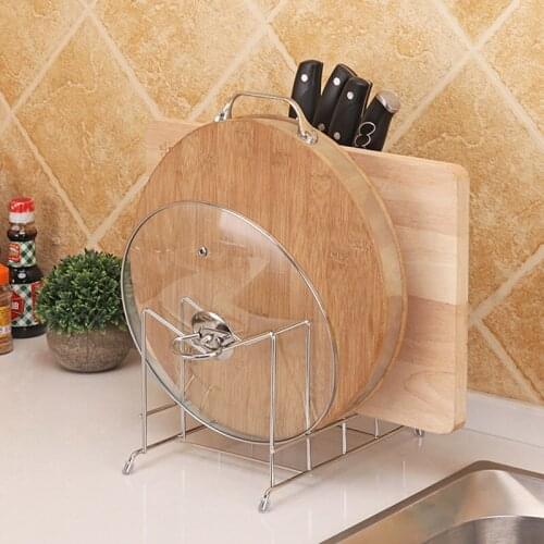 Stainless Steel Pan Pot Cover Lid Rack Sundries Organizer Kitchen Knife& Vegetable Cutter& Cutting Board Storage Rack Home Tool