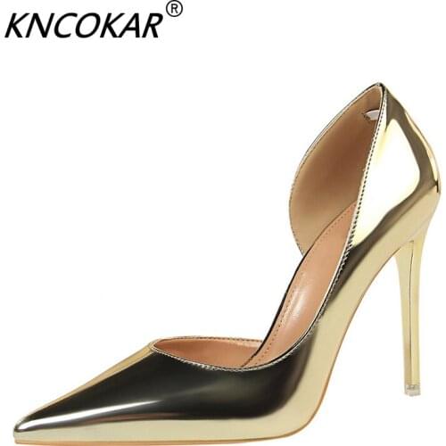 Simple Stiletto Heels With Metallic Stilettos And High Heels With Pointed Pointed Sides Fashion shallow mouth Single shoes d095
