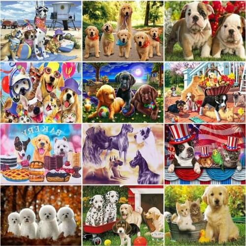AZQSD Adult Coloring By Numbers On Canvas Animal Acrylic Paint DIY Unframe Oil Painting By Numbers Dog Handpainted Gift