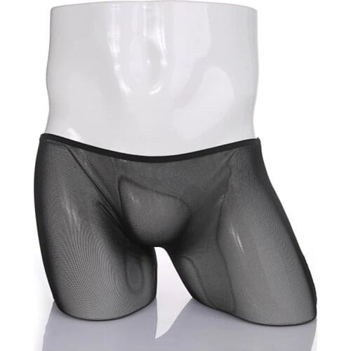 Sexy Underwear Men Seamless Underpants Boxer Mens Mesh Ultra-thin Transparent Boxershorts hombre Male Long Leg Panties Shorts