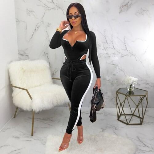 Sexy Velvet Jumpsuit Women Velour Tracksuit Hollow Out Tunic Pants Elegant Romper Female Party Outfit Night Club Autumn Winter