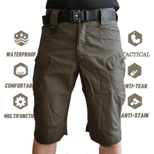 Mens Classic Shorts Pants Waterproof Outdoor Hiking Fishing Military Multi-pocket Tactical Shorts Mens Cargo Shorts No Belt